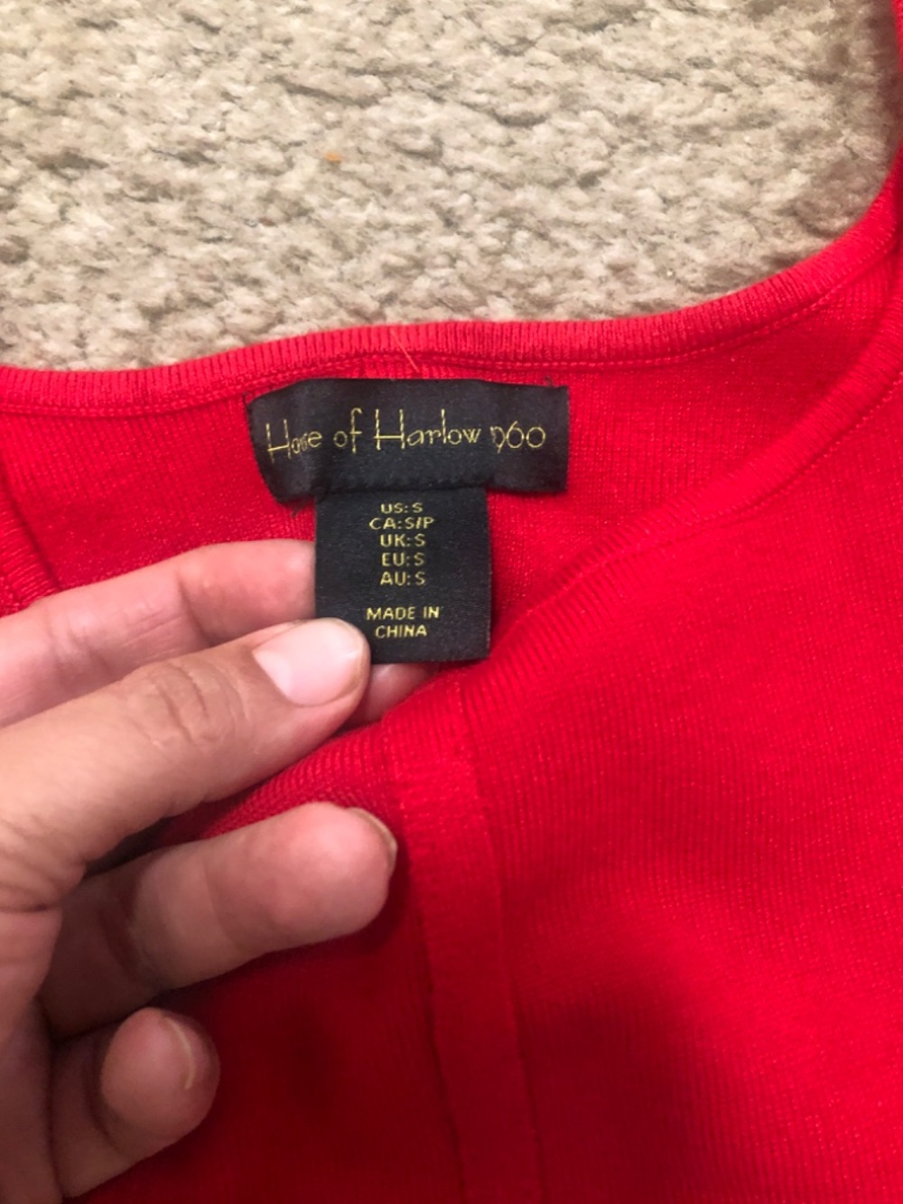 HOUSE OF HARLOW 1960 Red Wide Strap Crop Round Hem Square-Neck Knit Top small - Picture 5 of 5